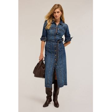 Rochie-camasa din denim de amestec de lyocell cu buzunare laterale