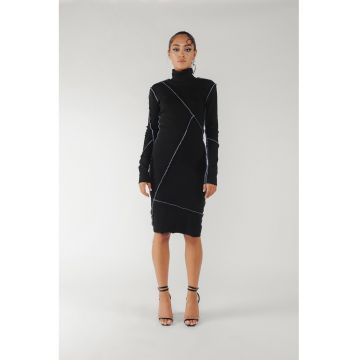 Rochie cambrata de bumbac cu benzi contrastante