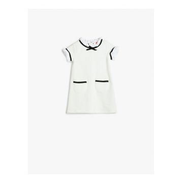 Rochie cu croiala dreapta - dungi contrastante si funda