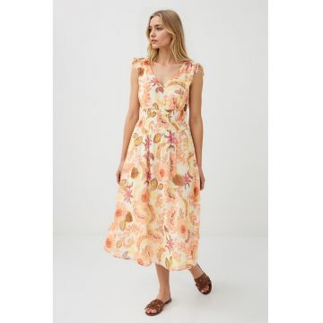 Rochie cu detaliu elastic transparent si decolteu in V