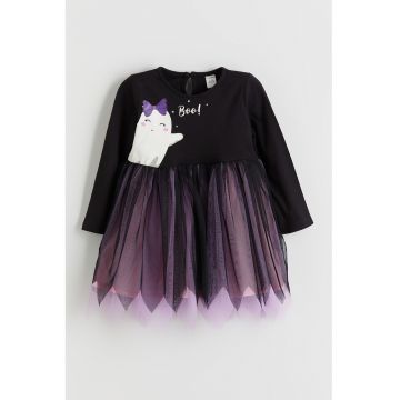 Rochie cu garnitura cu strat exterior din tul si imprimeu de Halloween