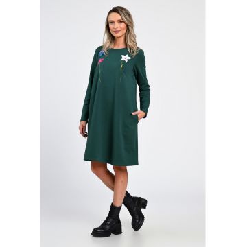 Rochie Dama -  A-Line - cu Buzunare Laterale si Pictura Realizata Manual V363 -