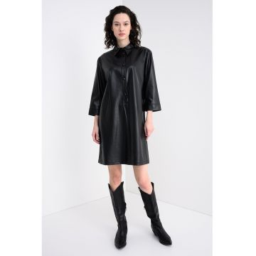 Rochie de piele ecologica cu maneri 3/4