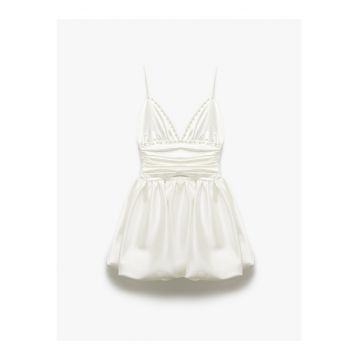 Rochie de satin cu perle sintetice