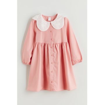 Rochie din bumbac cu maneci lungi si guler