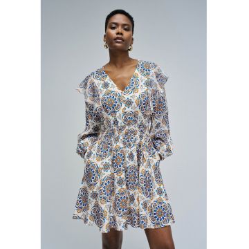 Rochie evazata cu decolteu in V si buzunare laterale