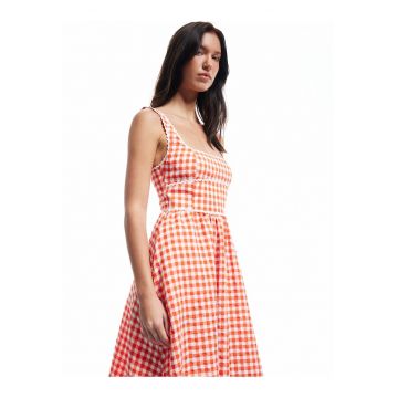 Rochie in carouri cu croiala in A si buzunare