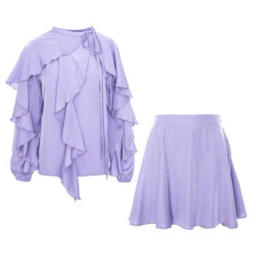 Rochie înfășurată Lavender Dreams cu volane în cascadă