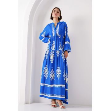 Rochie maxi  BDART - decolteu in V - captusita - textil - albastru