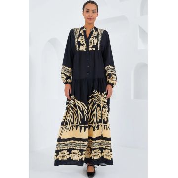 Rochie maxi  BDART - decolteu in V - captusita - textil - gri carbune