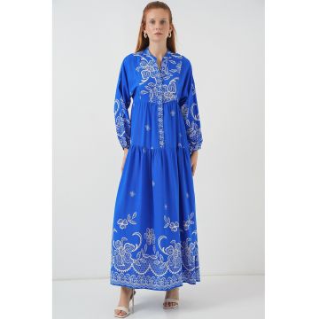 Rochie maxi -  BDART - inchidere cu nasturi - textil - albastru indigo