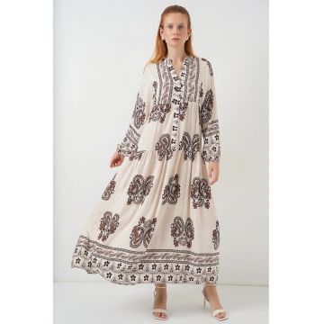 Rochie maxi -  BDART - inchidere cu nasturi - textil - maro