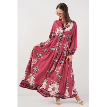 Rochie maxi -  BDART - inchidere cu nasturi - textil - roz prafuit