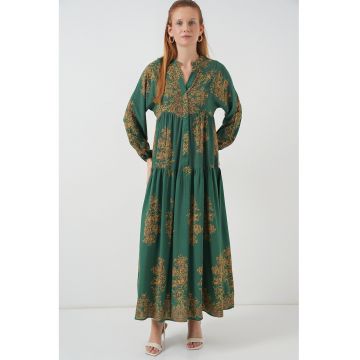 Rochie maxi -  BDART - inchidere cu nasturi - textil - verde padure