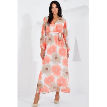 Rochie maxi dama -  decolteu in V - poliester - multicolor