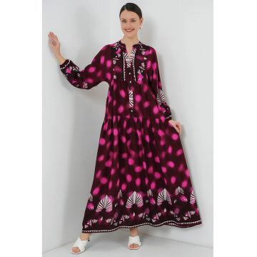 Rochie maxi dama - din viscoza -  imprimeu - decolteu in V - multicolor