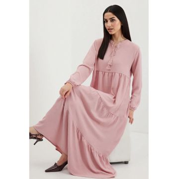 Rochie maxi dama -  poliester/lycra - croiala lejera - roz deschis