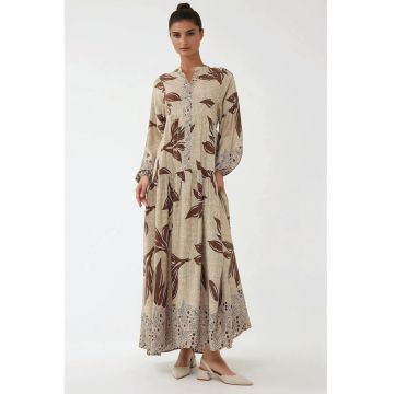 Rochie maxi -  imprimeu - maro - viscoza