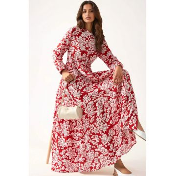 Rochie maxi -  imprimeu - rosu - textil