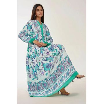 Rochie maxi -  imprimeu - verde - viscoza - maneca lunga