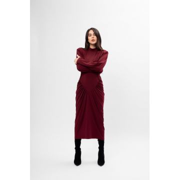 Rochie midi burgundy cu detaliu în formă de inimă