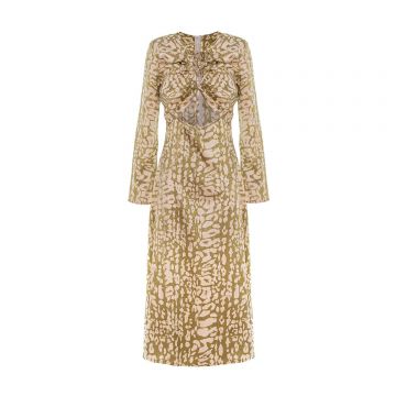 Rochie midi cu imprimeu de șarpe măsliniu și mâneci clopot