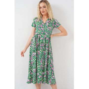 Rochie midi dama  imprimeu floral - maneci scurte - viscoza - multicolor