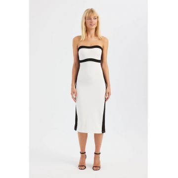 Rochie midi -  fara bretele - culori bloc - alb - fabricata din material de calitate