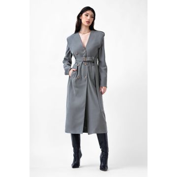 Rochie midi gri tip trench