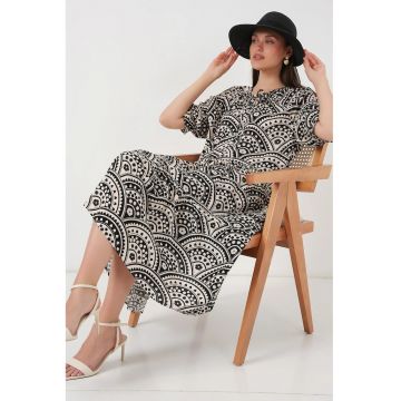 Rochie midi  texturata cu papion - negru - viscoza