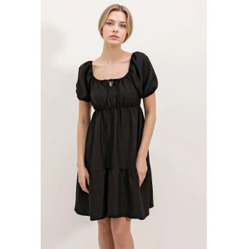 Rochie mini dama -  decolteu patrat - bumbac/poliester - negru