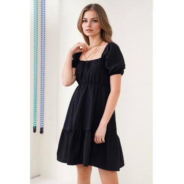 Rochie mini dama -  forma A - decolteu patrat - bumbac/poliester - negru