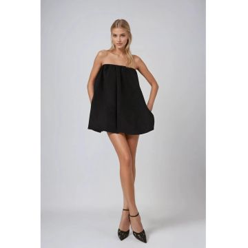 Rochie mini -  model balon - negru - bumbac si poliester