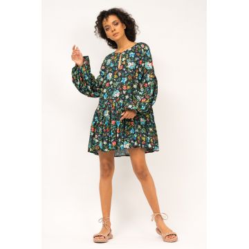 Rochie mini printata cu maneci bufante