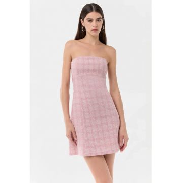 Rochie super mini -  tweed - slim fit - roz - textil