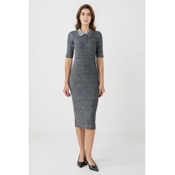Rochie tricotata si striata cu croiala bodycon - Gri inchis melange