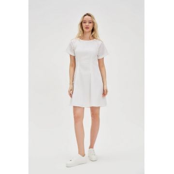 Rochie Alba din Bumbac cu Spate Deschis