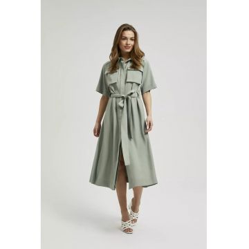 Rochie Camasa Verde Masliniu cu Maneci Scurte