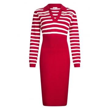 Rochie cambrata cu aplicatii din margele si dungi