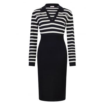 Rochie cambrata cu aplicatii din margele si dungi