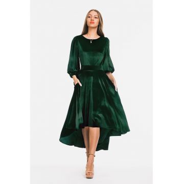 Rochie catifelata asimetrica cu maneci bufante