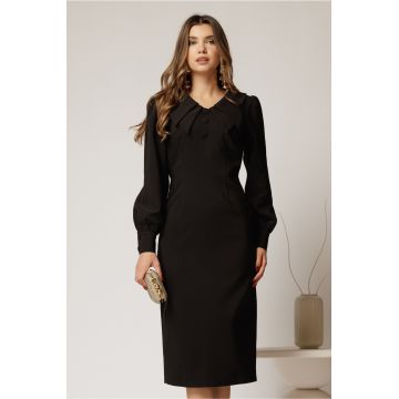 Rochie conica neagra cu nasturi pe bust si guler dublu
