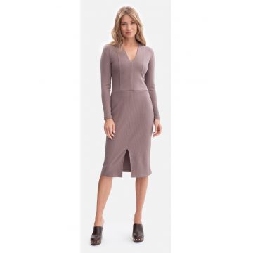 Rochie creion - B307 Cacao maneci lungi - decolteu in V - dantela - fara captuseala - lungime midi
