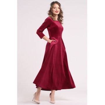 Rochie cu aspect de catifea si buzunare laterale