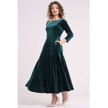 Rochie cu aspect de catifea si buzunare laterale