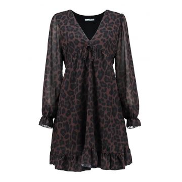 Rochie cu decolteu in V - model animal print si maneci lungi