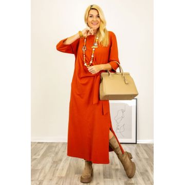 Rochie cu nod intr-o parte, din jerseu de bumbac rosie