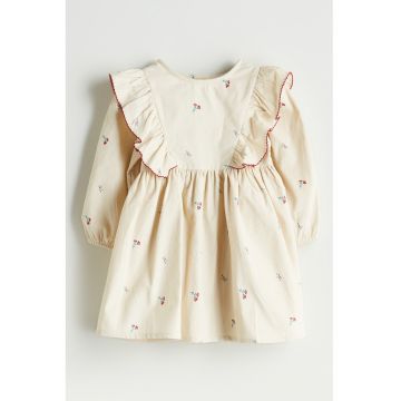 Rochie de bumbac cu maneci lungi si garnituri cu volane