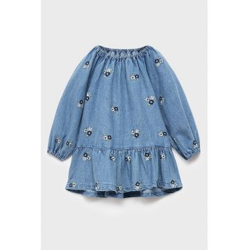 Rochie din denim cu model floral si maneci lungi