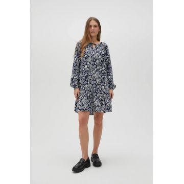 Rochie din vascoza cu imprimeu paisley albastru inchis